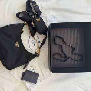 Prada Black Nylon Crossbody Bag with Gold